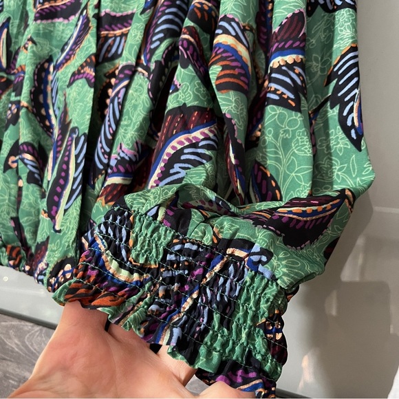 Democracy Leaf Print V-Neck Blouse Metallic Cottagecore Cropped Women's PM - Picture 5 of 12